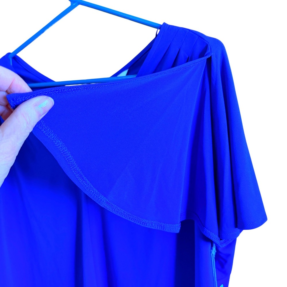 NEW Liz Claiborne XXL Bold Blue V-Neck Flutter Short Sleeve Cobalt Office Party - Picture 4 of 9